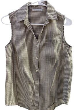 Keren Hart Sleeveless Linen-Blend Button-Down Stripped Blouse      Size Small
